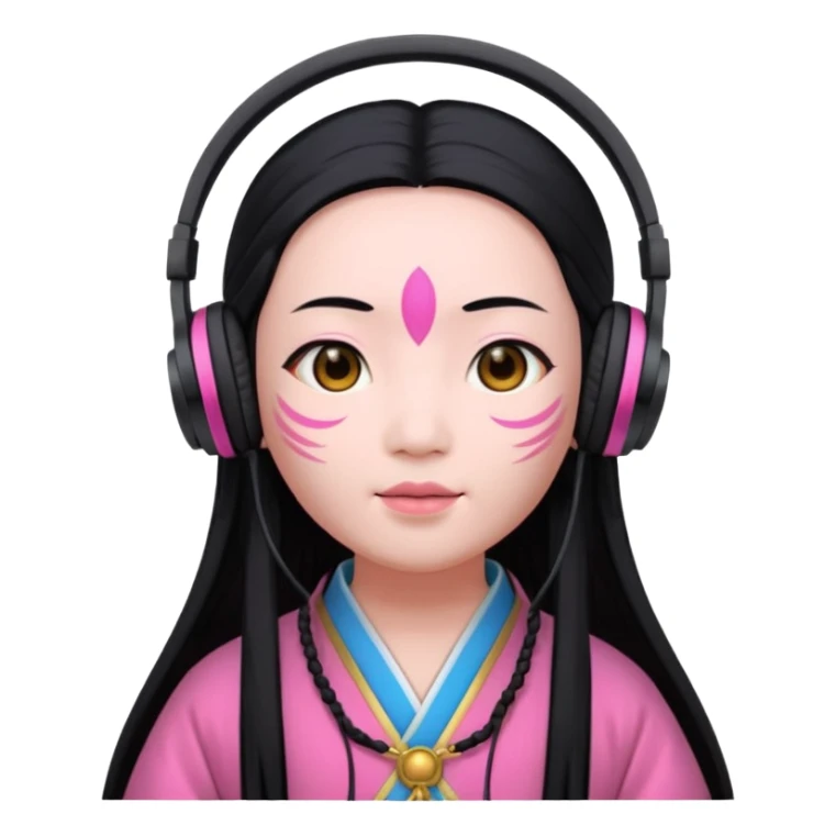 chinese Ming ancient with headphone, pink sticker
