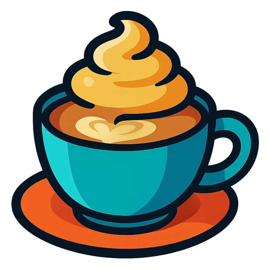 coffee latte, vibrant colors, cartoon style sticker