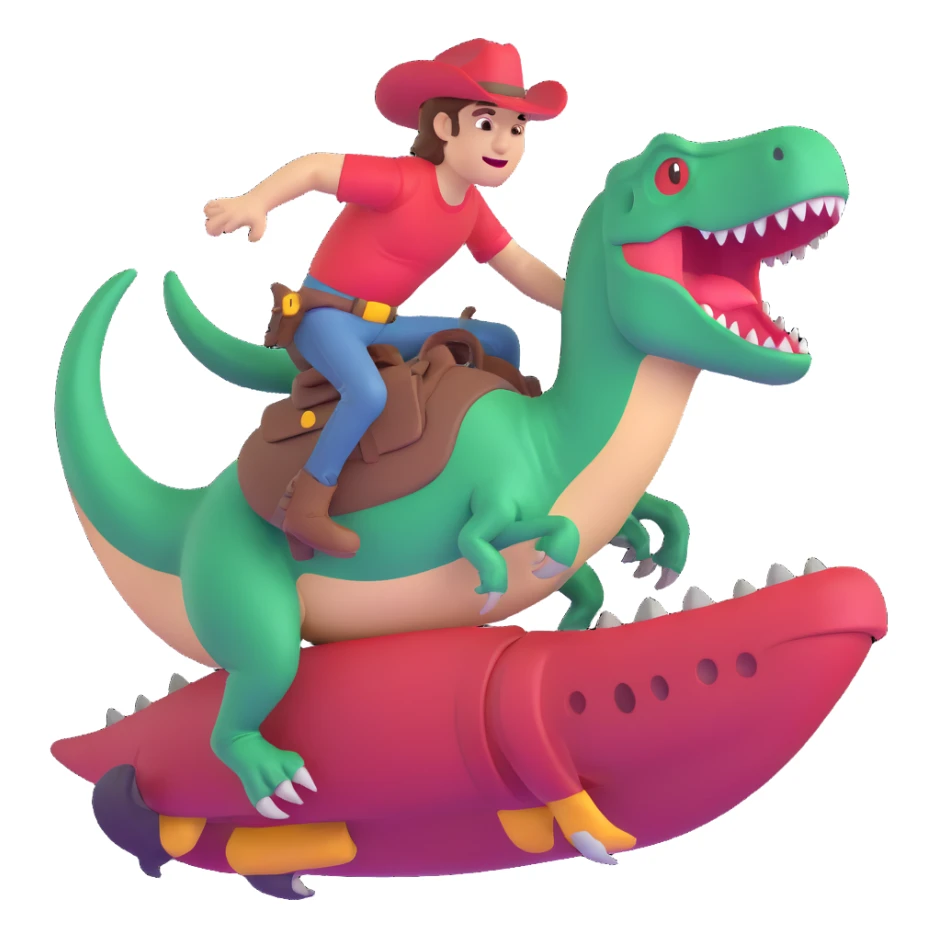 fun and playful cowboy sliding on a green t-rex sticker