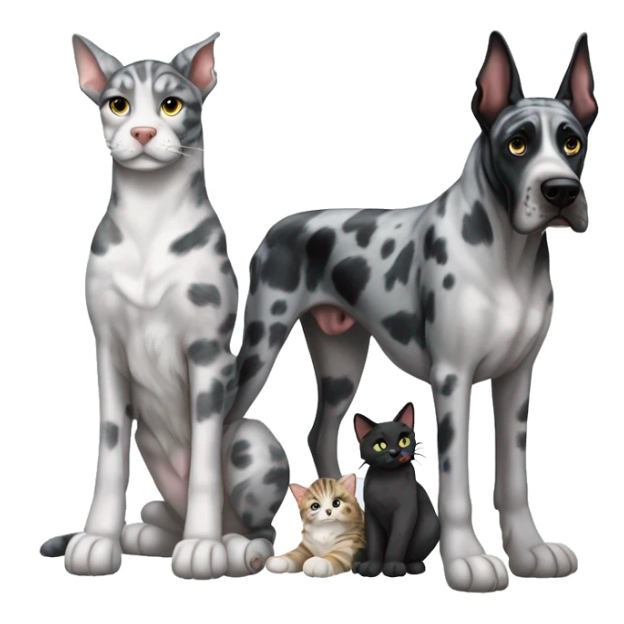 Blue Merle Great Dane with two tabby cats and one black cat sticker