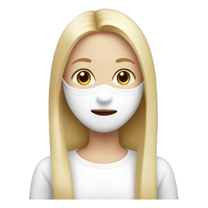 Blond girl with straight hair wearing a white mask  sticker