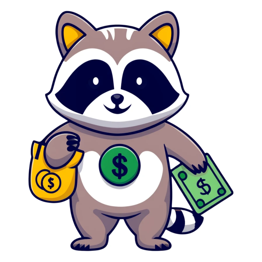 raccoon thief with mask and money bag sticker