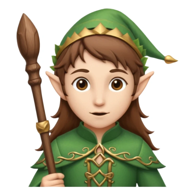 elf with staff brown hair, no hat sticker