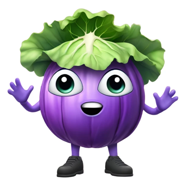 3D character of colored cabbage with big eyes 👀 and stares surprised holding hands from leaves a small mirror 🪞 The character is floating in the air, legs are not visible. sticker