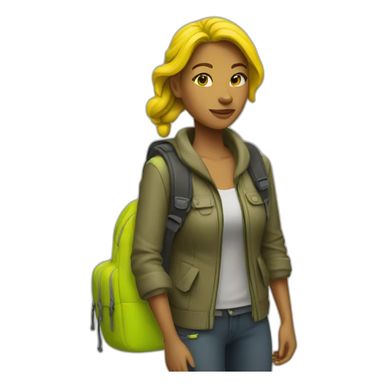Traveller woman with neon yellow backpack sticker