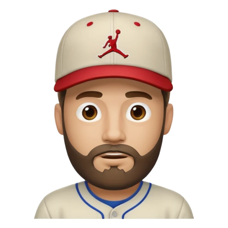 bearded guy with a Jordan baseball cap, goatee beard, emoji style sticker