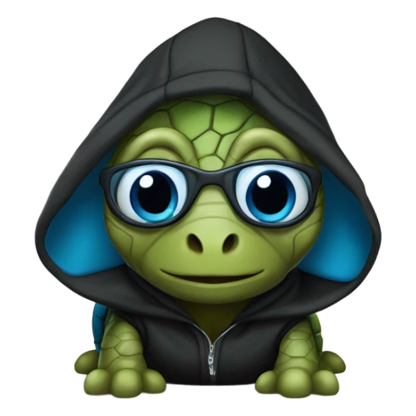 Turtle with blue eyes wearing black hooded sweatshirt  sticker
