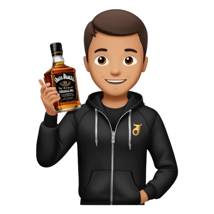 Junge mit schwarzen Jogginganzug und Jacky Flasche in der Hand sticker