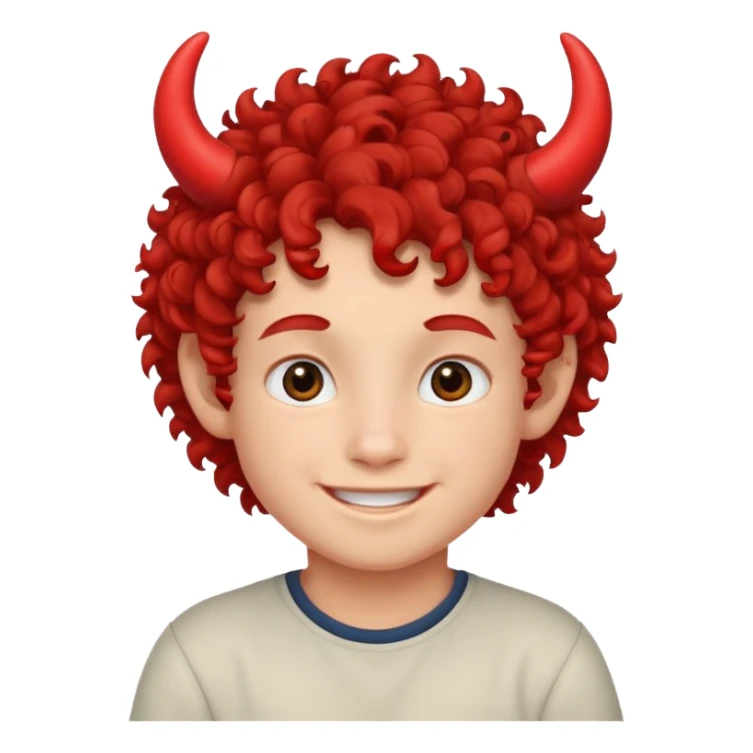 curly hair boy kid with small red horns sticker