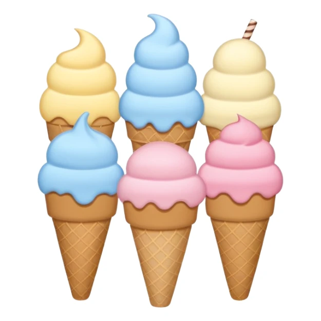 Cute ice cream emoji illustration, pastel flat style
Alice Blue, Naples Yellow, Powder Blue, Yale Blue color palette
Minimal, clean vector, soft rounded shapes, sticker-ready sticker