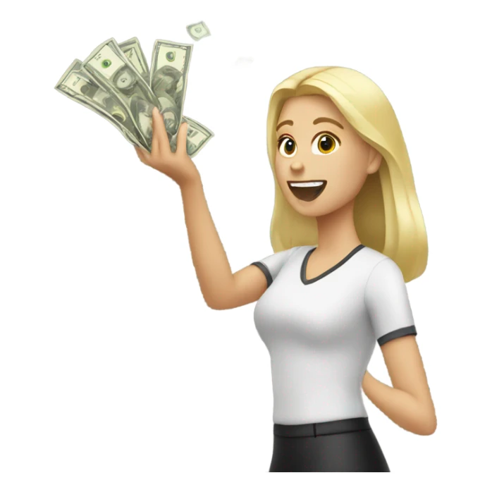 Blonde girl throwing money sticker