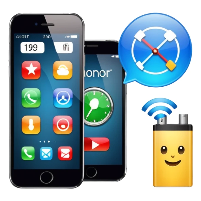 Honor phone with app icons, time, Wi-Fi and battery level sticker