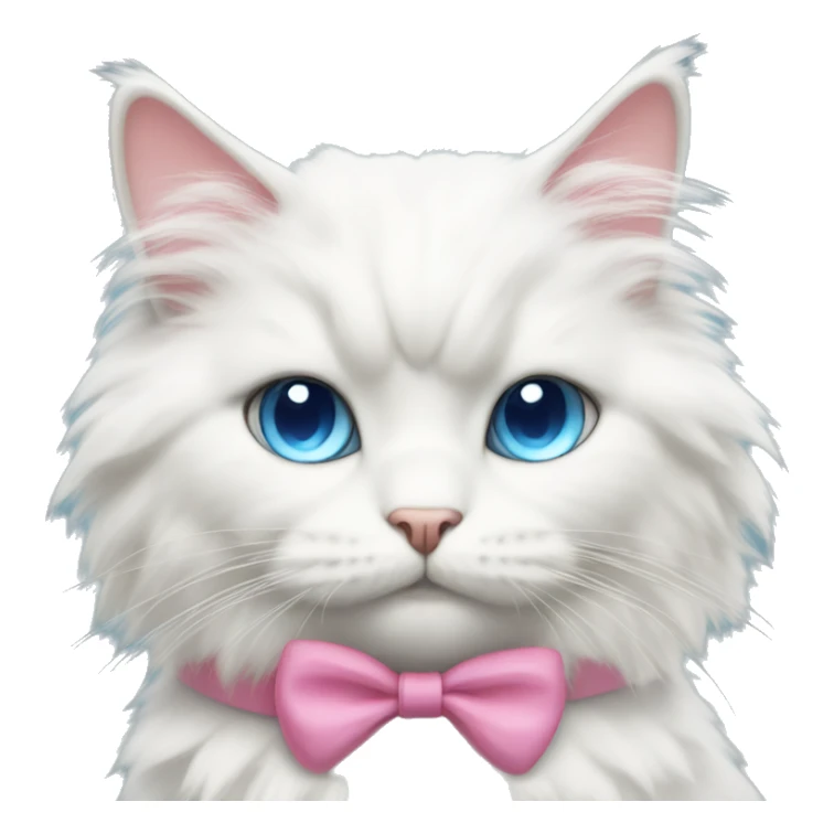 white fluffy cat with blue eyes wearing a pink bow  sticker