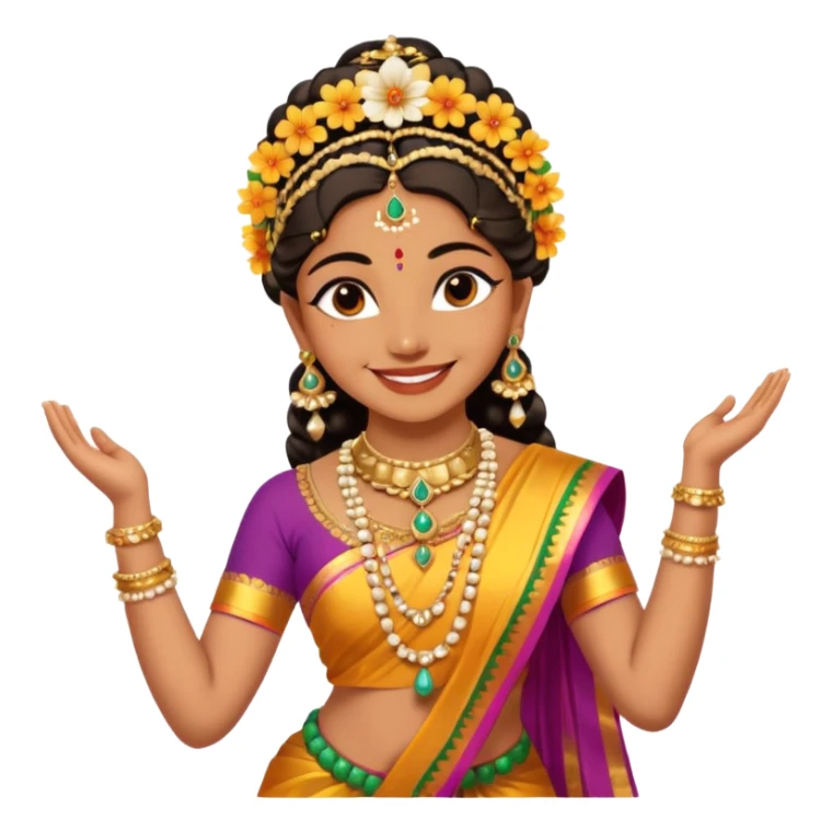 realistic bharathanatyam dancer with a smiling face and beautiful meenakshi pose sticker