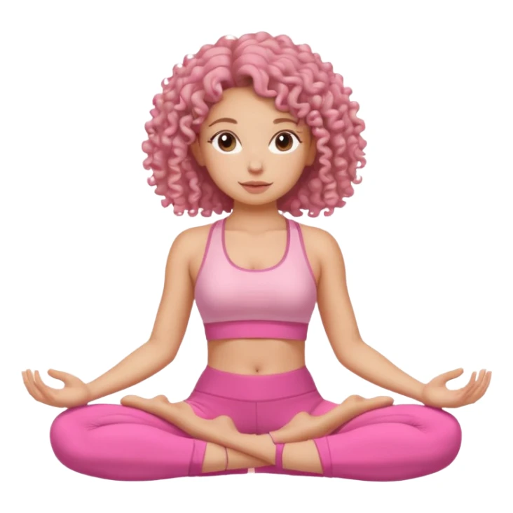 Quero uma menina de roupa de malhar rosa do cabelo cacheado sentada como tivesse fazendo yoga sticker