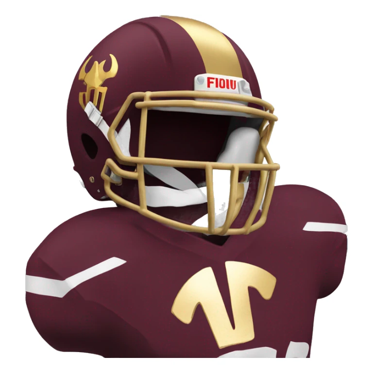 Maroon football helmet with gold trident on it sticker