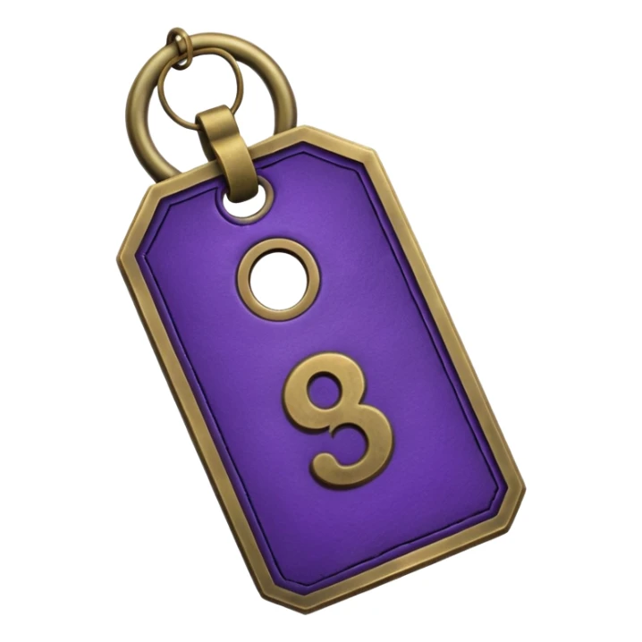 antique brass hotel key with large purple leather room number tag sticker