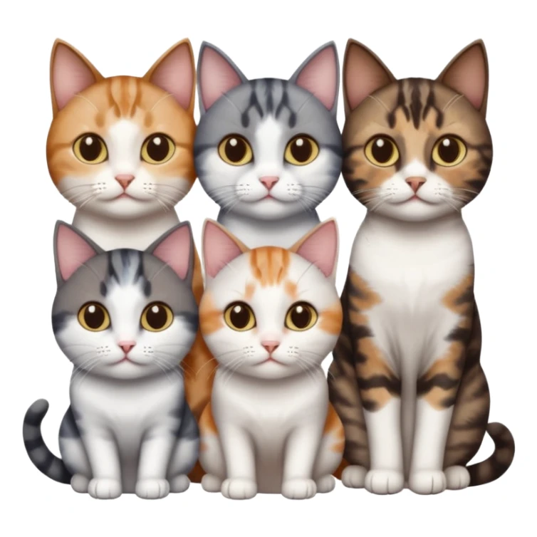 3 different coloured short haired cats including; a dark brown tabby and white cat, and a dark grey and white  sticker