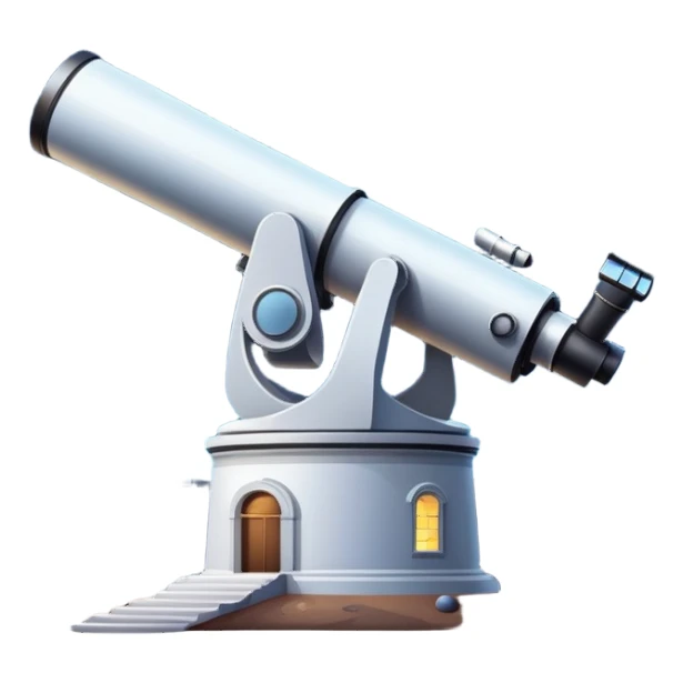 An icon featuring an observatory with a giant telescope, set against a starry sky. The design includes visible planets, distant stars, and galaxies, symbolizing the study of astronomy and celestial exploration. Transparent background highlights the wonder of the universe. sticker