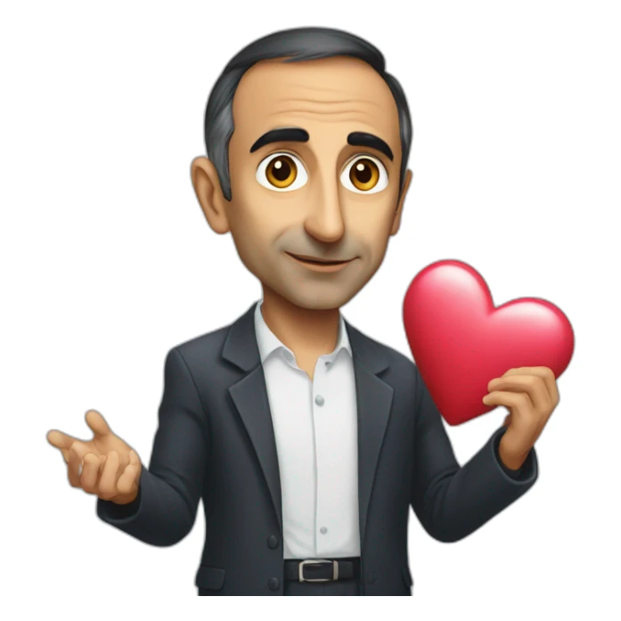 Eric zemmour holding a big heart sticker