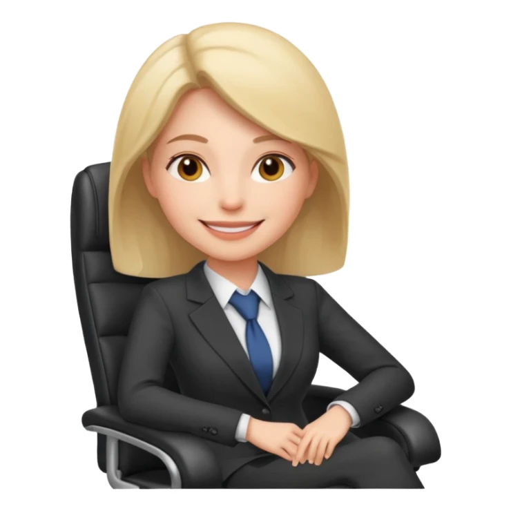 Cartoon face woman smiling and relaxing and aligned in a chair in office make the face a cartoon character  sticker