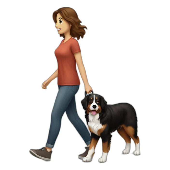 brown-haired-woman-walking-bernese-dog sticker