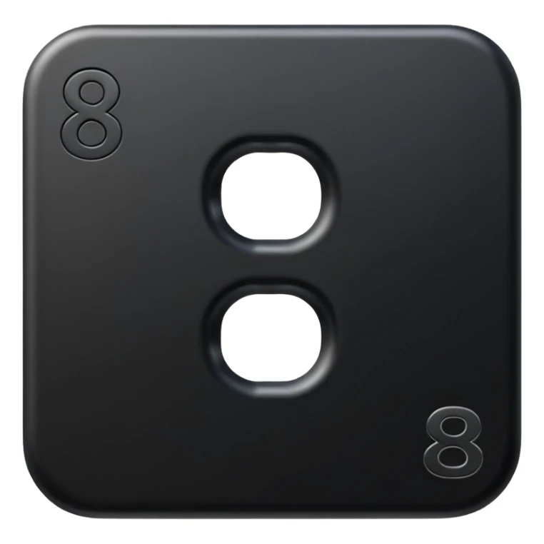 Minimal emoji, number 8 made of solid matte black metal, thick symmetrical form, subtle metal texture, deep shadows, no glow, no neon, flat emoji design, centered, transparent background sticker
