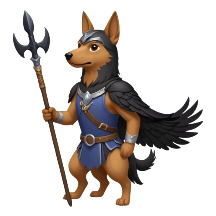 dog odin has spear. he has raven on his shoulder. dynamic pose sticker