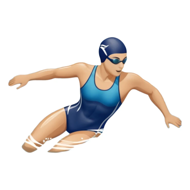An icon featuring a swimmer in mid-stroke, cutting through the water with a strong, fluid motion. The design includes ripples around the swimmer’s body and a pool lane line in the background, symbolizing speed and technique in swimming. Transparent background highlights the grace sticker