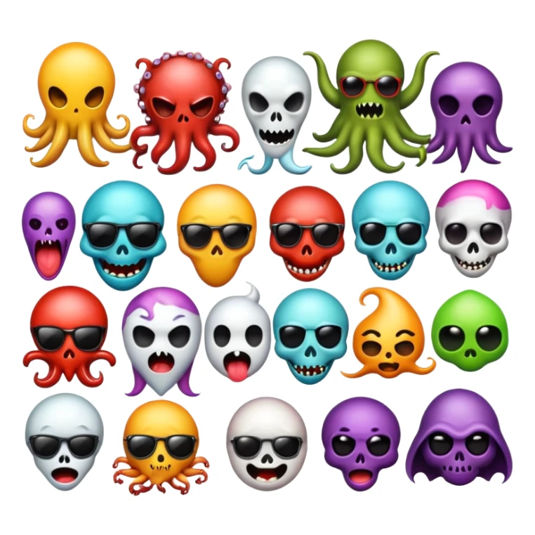Create for me a collection of funny, scary and weird emojis sticker