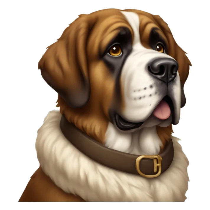 A Saint Bernard wearing a brown vintage fur coat on sticker