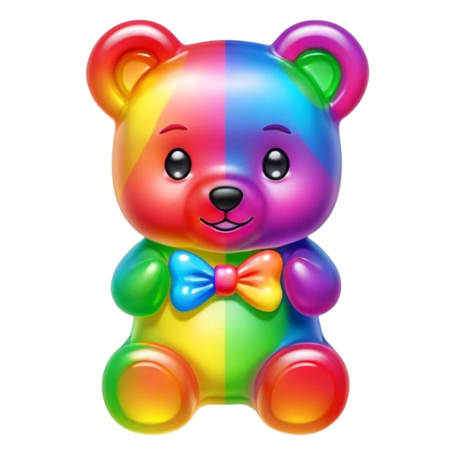 neon rainbow girl gummy bear with bow sticker