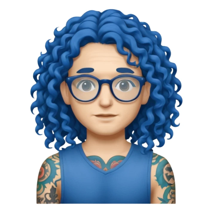 blue hair long curly, tattooes and glassress sticker