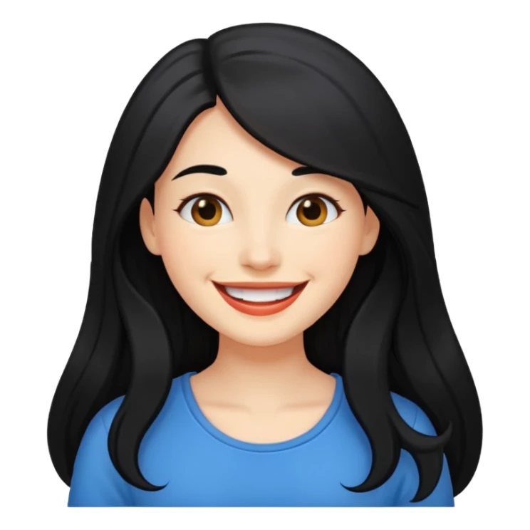 a happy woman with long black hair sticker