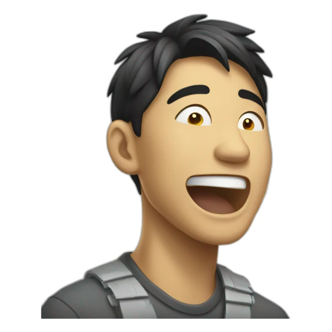 Happy asian male painter crying with lightning sticker