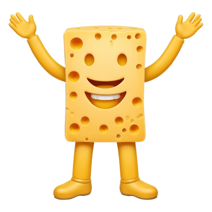 A cheese with arms and legs and gritted teeth sticker