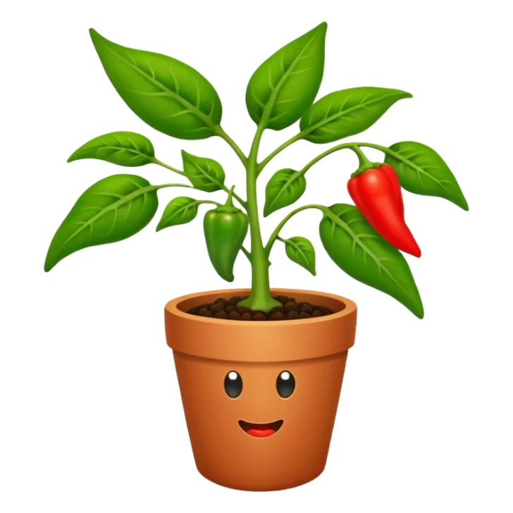 Potted green pepper plant with small red peppers growing on it sticker