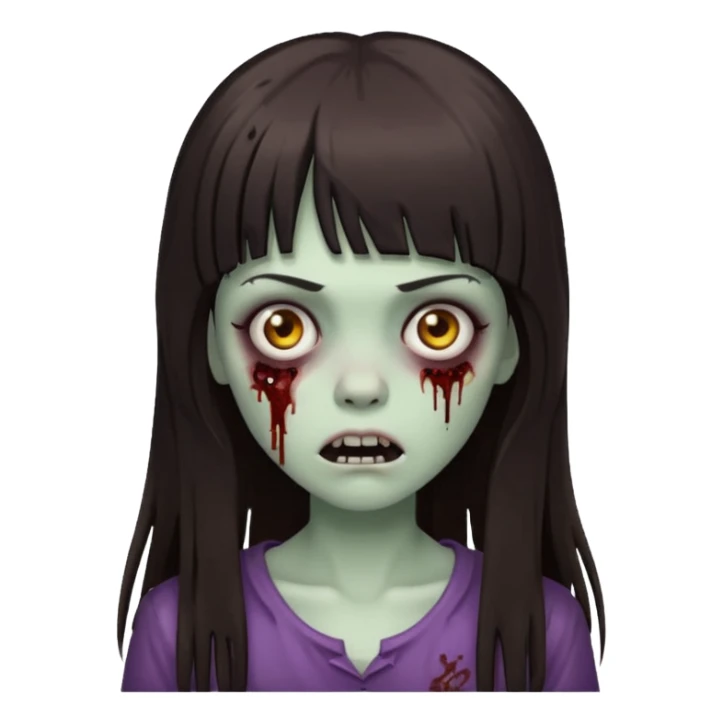 crie garota zombie com cabelos grandes, castanho escuro e franja sticker