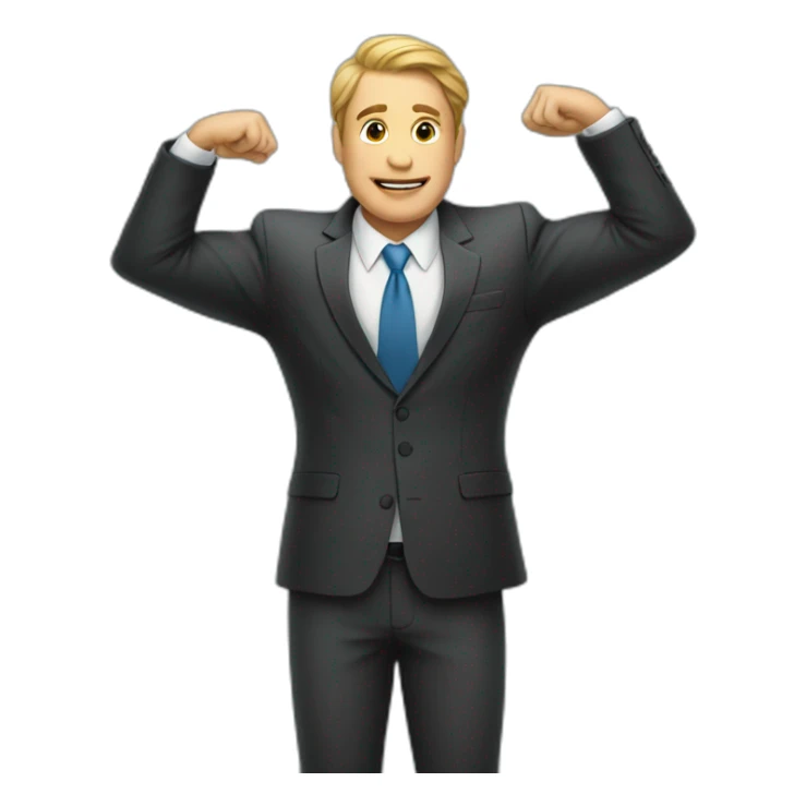man in suit stretches his arms forward sticker