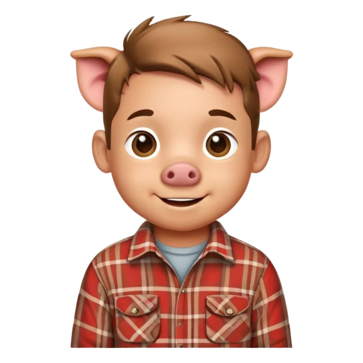 smiling pig boy in plaid shirt sticker