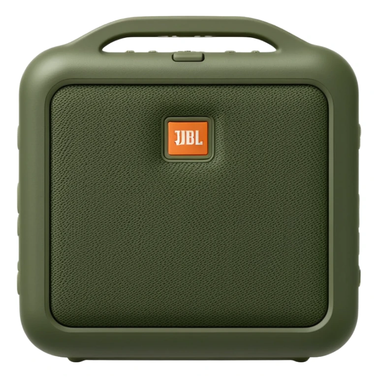 Simple JBL Go Clip 4 portable speaker, military green color, minimal design, iOS emoji style sticker