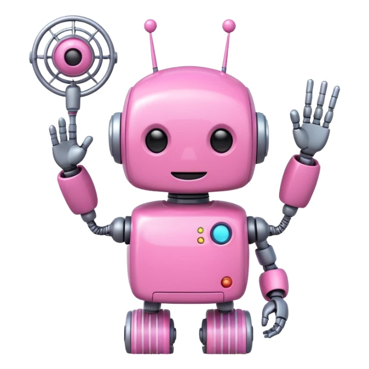 pink cute robot, antenna on head, waving sticker