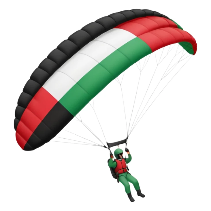 a paraglider flying a palestinian flag wing, respect scrupulously the correct shapes and colours of the palestinian flag, try again sticker