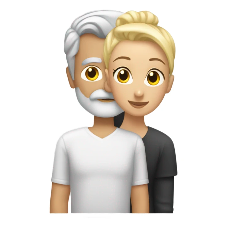 Handsome greying man with a manbun kissing blond athletic woman with pixie cut sticker
