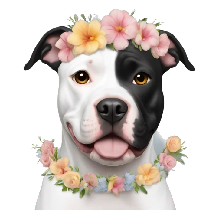Black and white Pitbull with floral crown sticker