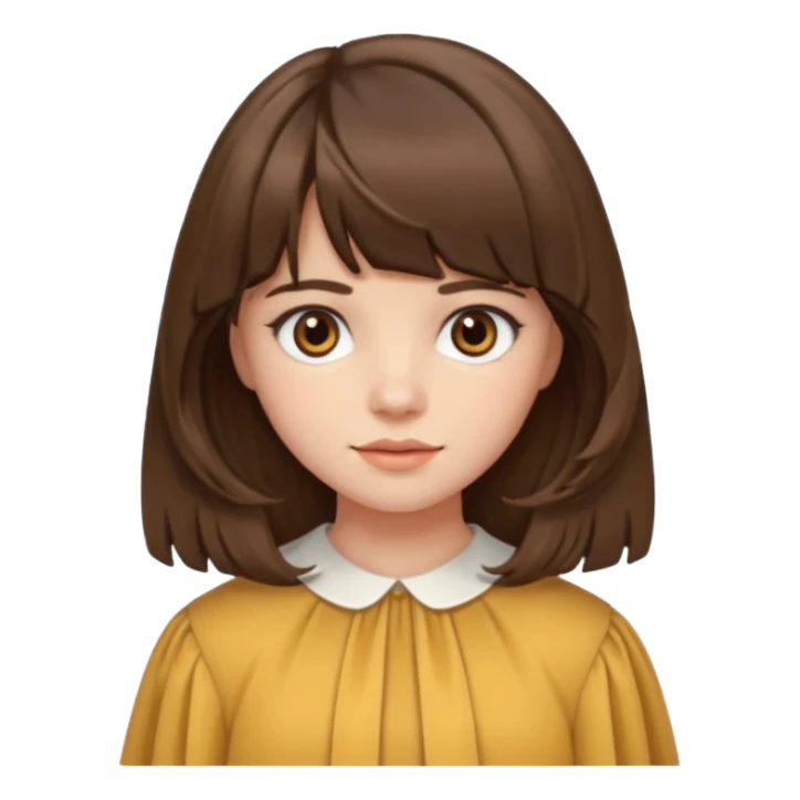 Girl with medium wavy/straight brown hair and curtain bangs  sticker