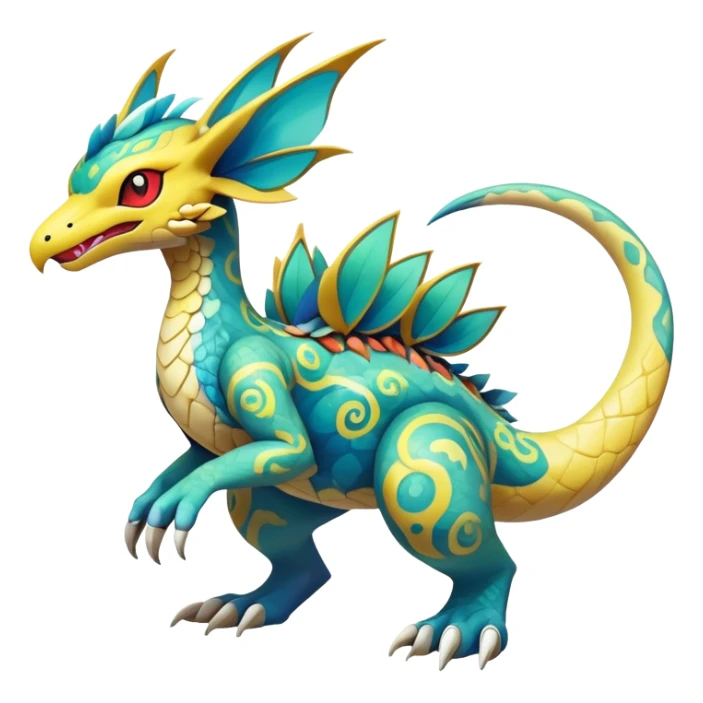 cool exotic fantasy-creature-Fakémon-Pokémon, full body, with markings sticker