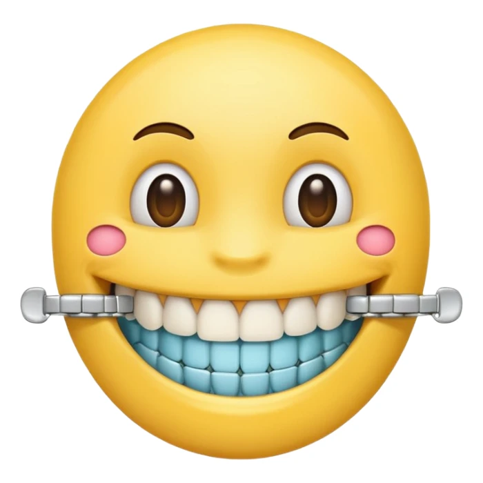A smiling emoji with dental braces sticker