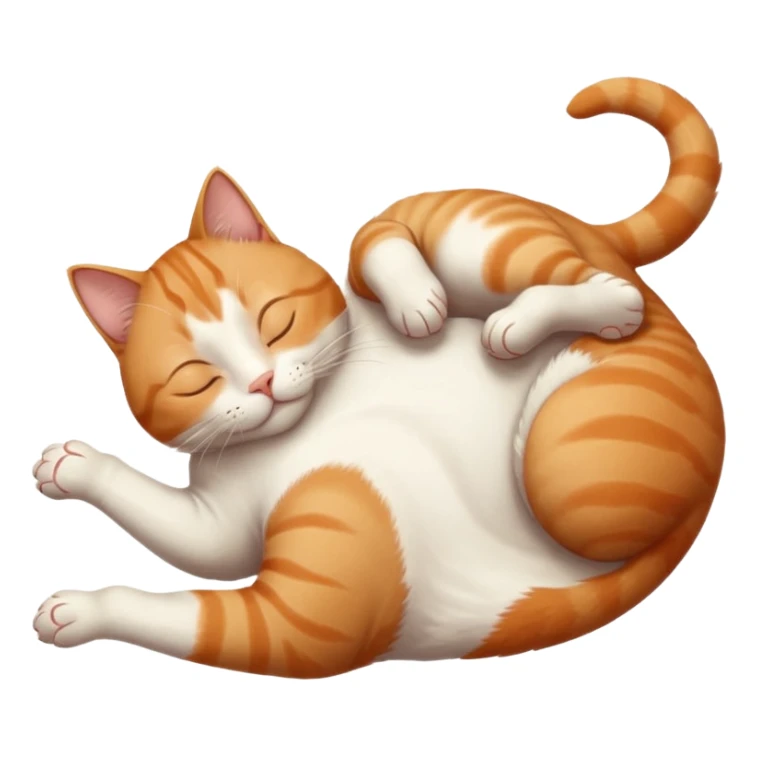 ginger and white small cat eyes closed lying down upside down with paws stretched out in different directions sticker