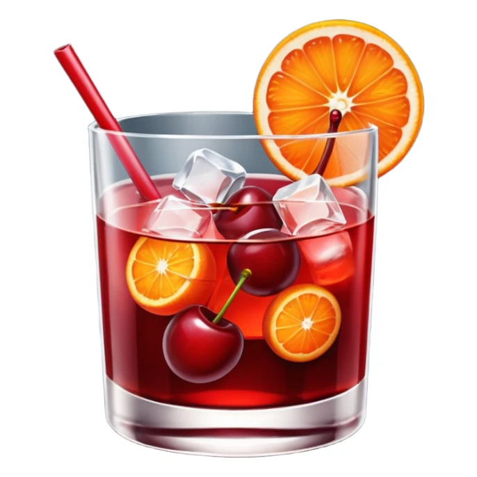 Mach mir einen Cherry Negroni mit viel Eiswürfeln und nur einer Scheibe Orange im Glas und einer Kirsche auf dem Glas sticker